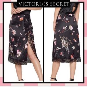 Victoria's Secret Black Floral Satin Skirt